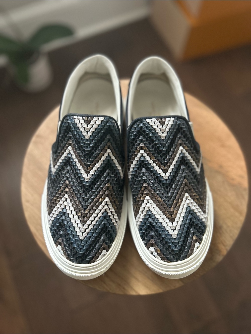 Louis Vuitton women’s Woven Chevron Slip-On - Black, Brown & White